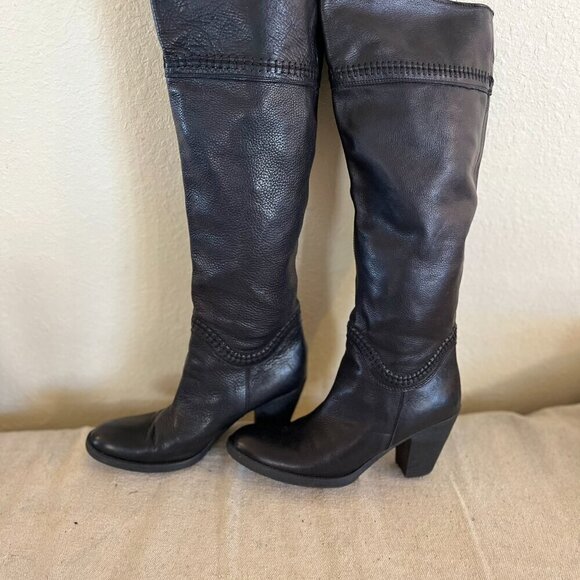 United Colors Of Benetton Black Leather Heeled Knee Hight Boots Sz 9-9.5 - Picture 2 of 15